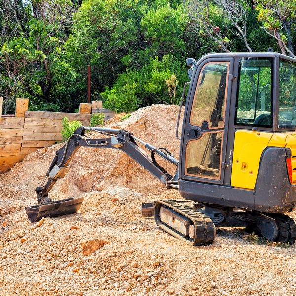 Construction excavator at work, Dubrovnik, Croatia